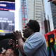 Transgender Army veteran Tanya Walker speaks to protesters in Times Square near a military recruitment center as they show their anger at President Donald Trump’s decision to reinstate a ban on transgender individuals from serving in the military on July 26, 2017 in New York City.